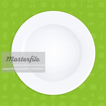 White Plate On Green Background, Vector Illustration