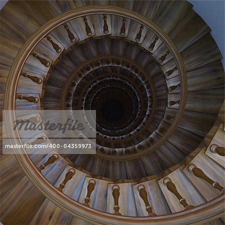 spiral wooden staircase.