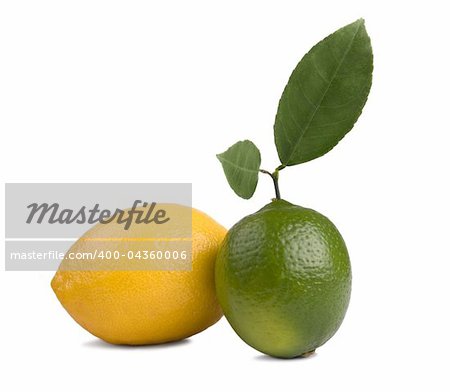 image of Fresh lemon  and lime  isolated on white background