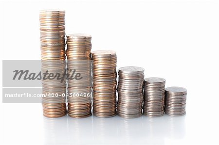 Coins  towers on white background