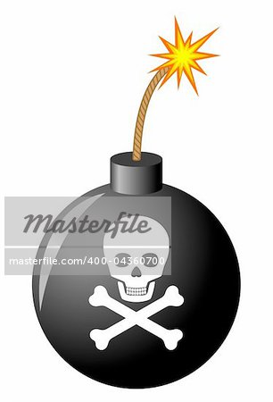 Bomb with fired cord and skull