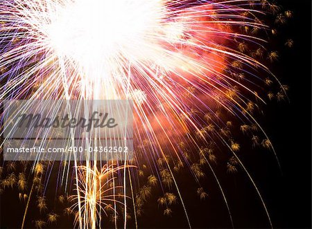 A burst of fireworks against a night sky.