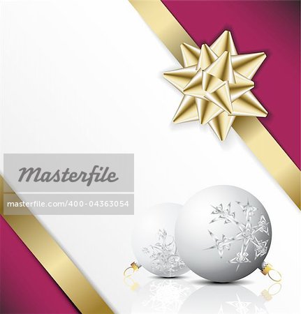 golden bow on a ribbon with white and pink background - vector Christmas card