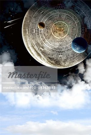 Vertical background with Maya calendar and cloud