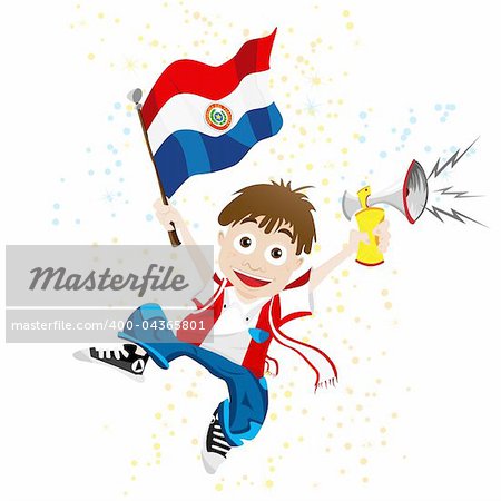 Vector - Paraguay Sport Fan with Flag and Horn