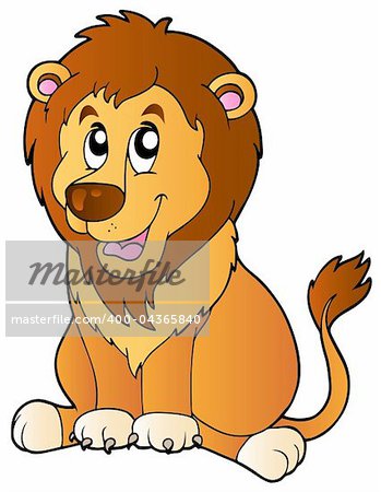 Cartoon sitting lion - vector illustration.