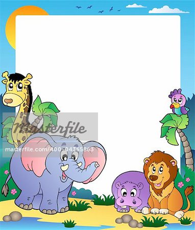 Frame with tropical animals 1 - vector illustration.