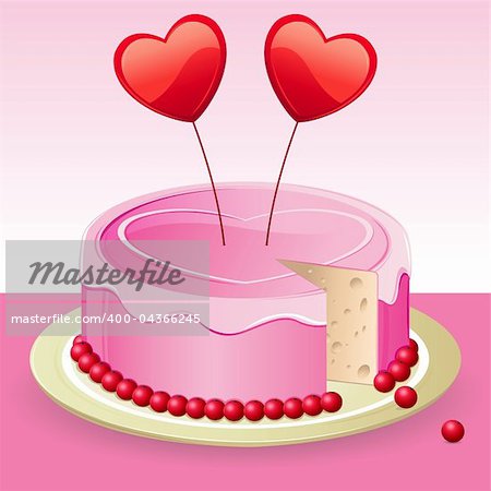 illustration of birthday cake with heart on abstract background