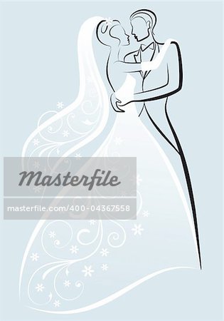 bride and bridegroom kissing, vector illustration