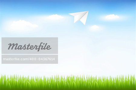 Blue Sky And Paper Plane, Vector Illustration