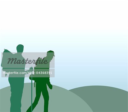 Illustration of two people hiking