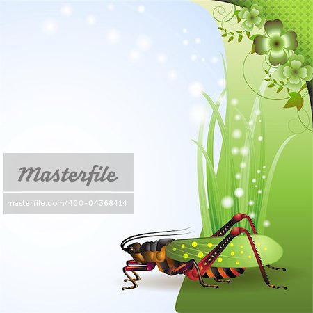 Background with grasshopper on grass