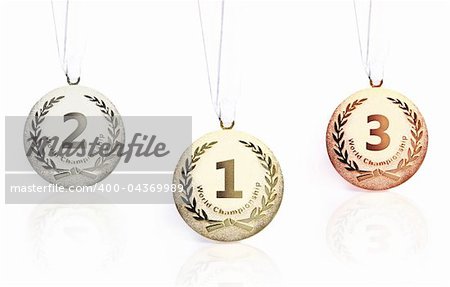 Gold, silver and bronze medals isolated over a white background