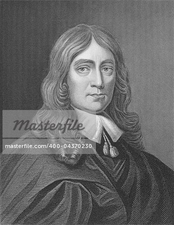 John Milton (1608-1674) on engraving from the 1800s. English poet, author, polemicist and civil servant for the commonwealth of England. Best known for his epic poem Paradise Lost. Engraved by O. Cook and published by William Mackenzie.
