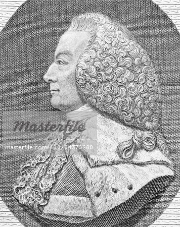 William Murray, 1st Earl of Mansfield (1705-1793) on engraving from the 1800s. British barrister, politician and judge noted for his reform of English law.