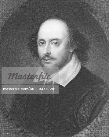William Shakespeare (1564-1616) on engraving from the 1800s. English poet and playwright, widely regarded as the greatest writer in the English language. Engraved by E. Scriven and published in London by Charles Knight, Ludgate Street.