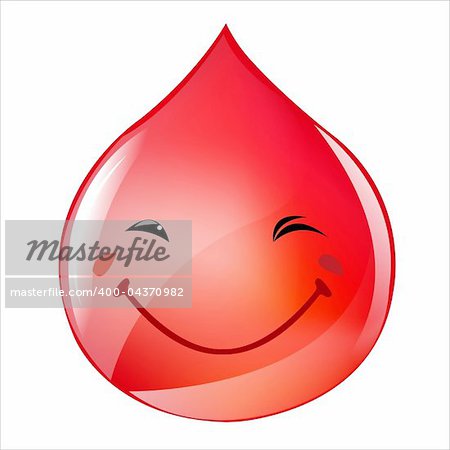 Smiling Blood Drop, Isolated On White Background, Vector Illustration