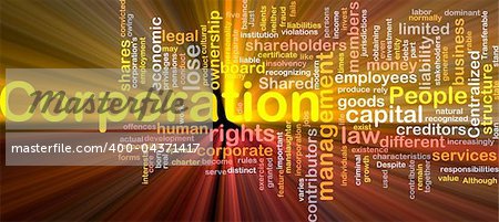 Background concept wordcloud illustration of corporation glowing light