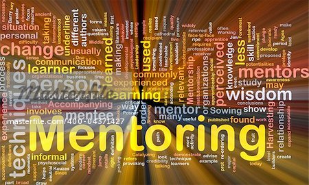 Background concept wordcloud illustration of mentoring glowing light