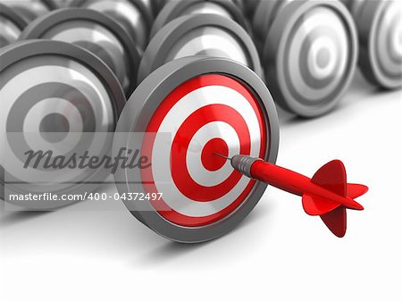 abstract 3d illustration of one selected target hit with dart