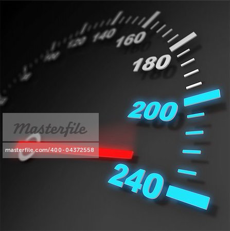 3d illustration of car speed meter close-up