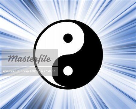 Illustrated Yin Yang symbol on an abstract blue background