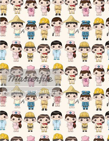 cartoon people work seamless pattern