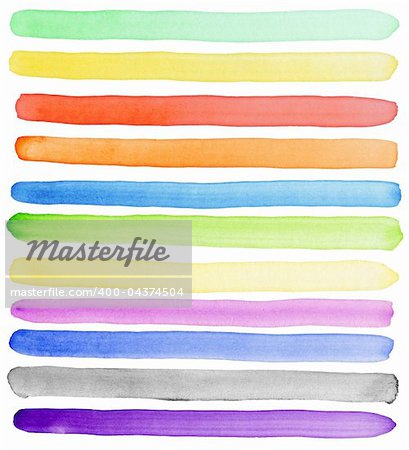 Watercolor hand painted brush strokes, banners. Isolated on white background. Made myself.