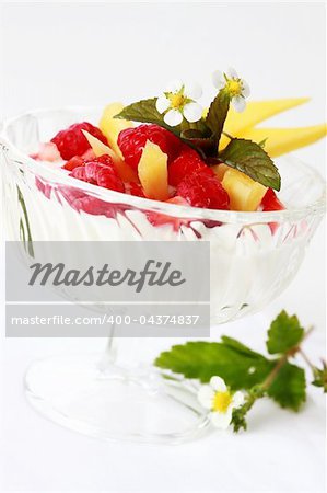 Natural yogurt with fresh fruits for breakfast or as dessert