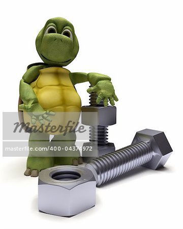 3D render of a tortoise with a nut and bolt