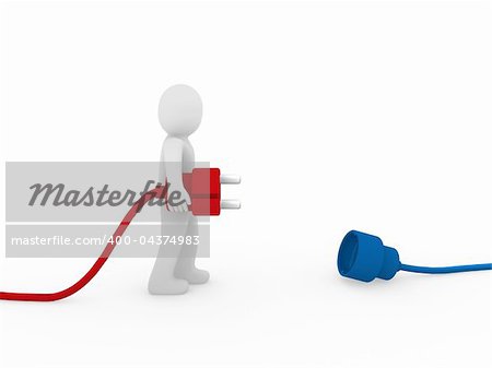 3d human man plug red blue cable socket