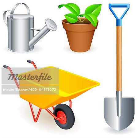 Set of garden tools and equipment.