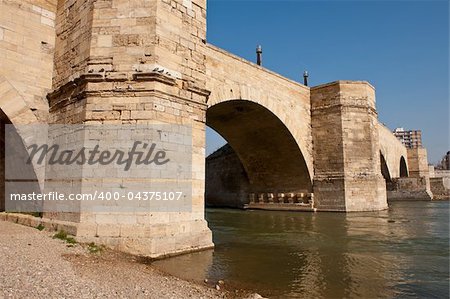 Stone Bridge Over The River Ebro In Zaragoza, Spain