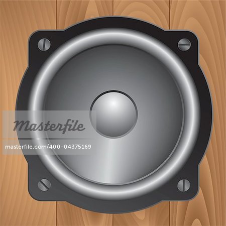 Loudspeaker on woodgrain texture background