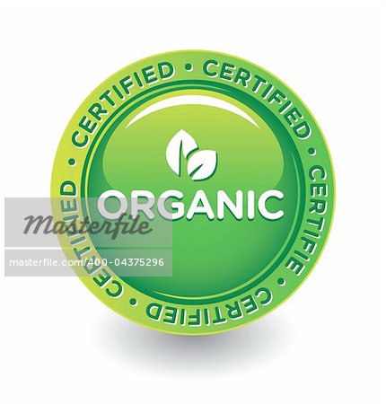 Editable vector illustration of Green ORGANIC label/button/logo; CERTIFIED ORGANIC  food label  for use in websites, packaging, or print materials.