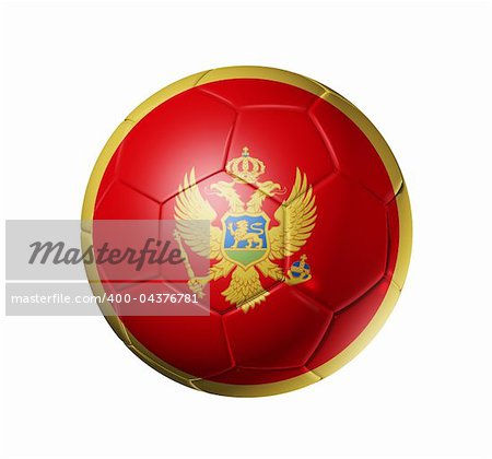 3D soccer ball with Montenegro team flag. isolated on white with clipping path