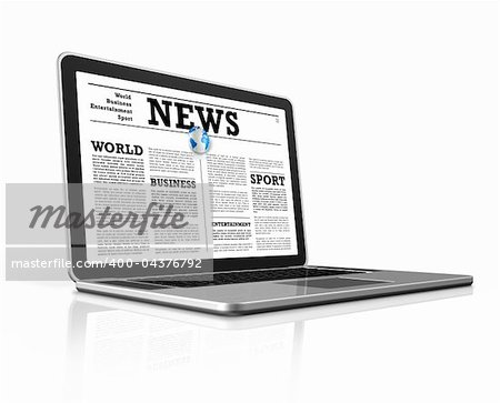 News on a laptop computer isolated on white with clipping path