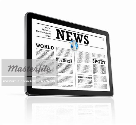 News on a digital tablet pc computer - isolated on white with clipping path