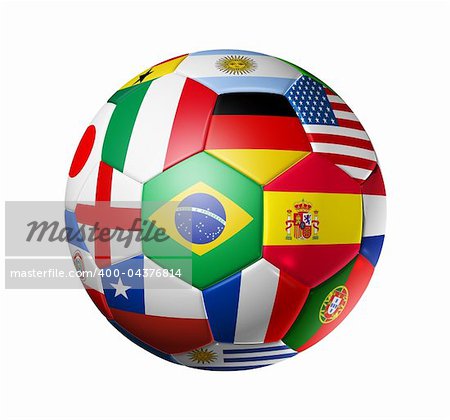 3D football soccer ball with world teams flags. brazil world cup 2014. Isolated on white with clipping path