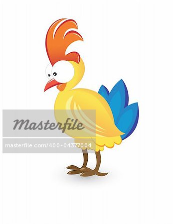 Surprised bright cock. Illustration on white background