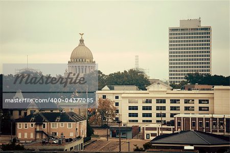 Jackson, Mississippi - vintage panorama. State Capitol Building on the left.