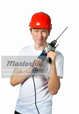 portrait of a builder on a white background