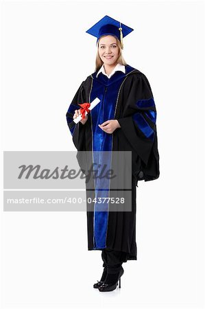 Student with a diploma on white background