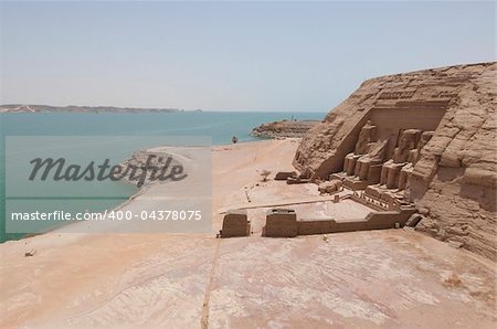 Panoramic view over the Temple of Ramses II at Abu Simbel with Lake Nasser