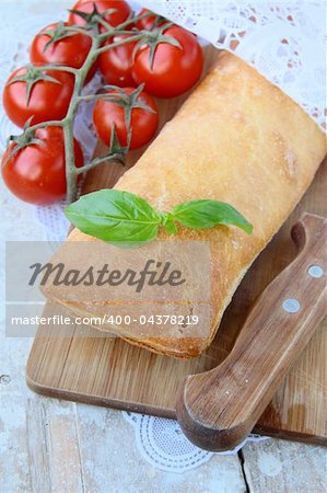 traditional Italian ciabatta bread with tomato and basil