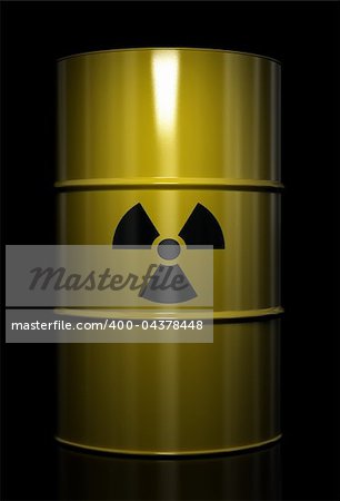 Radioactive symbol imprinted onto a barrel with nuclear waste