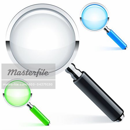 Three magnifying glass with color lens and handle.