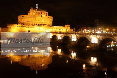 view of Castel Sant' Angelo night in Rome, Italy