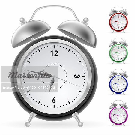 Realistic colorful clock. Illustration for design on white background