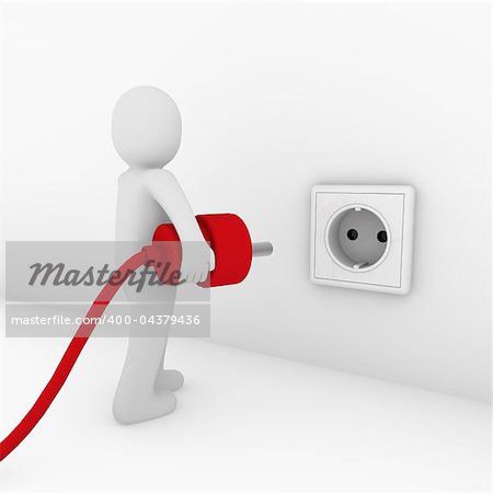 3d man plug socket red energy bio power